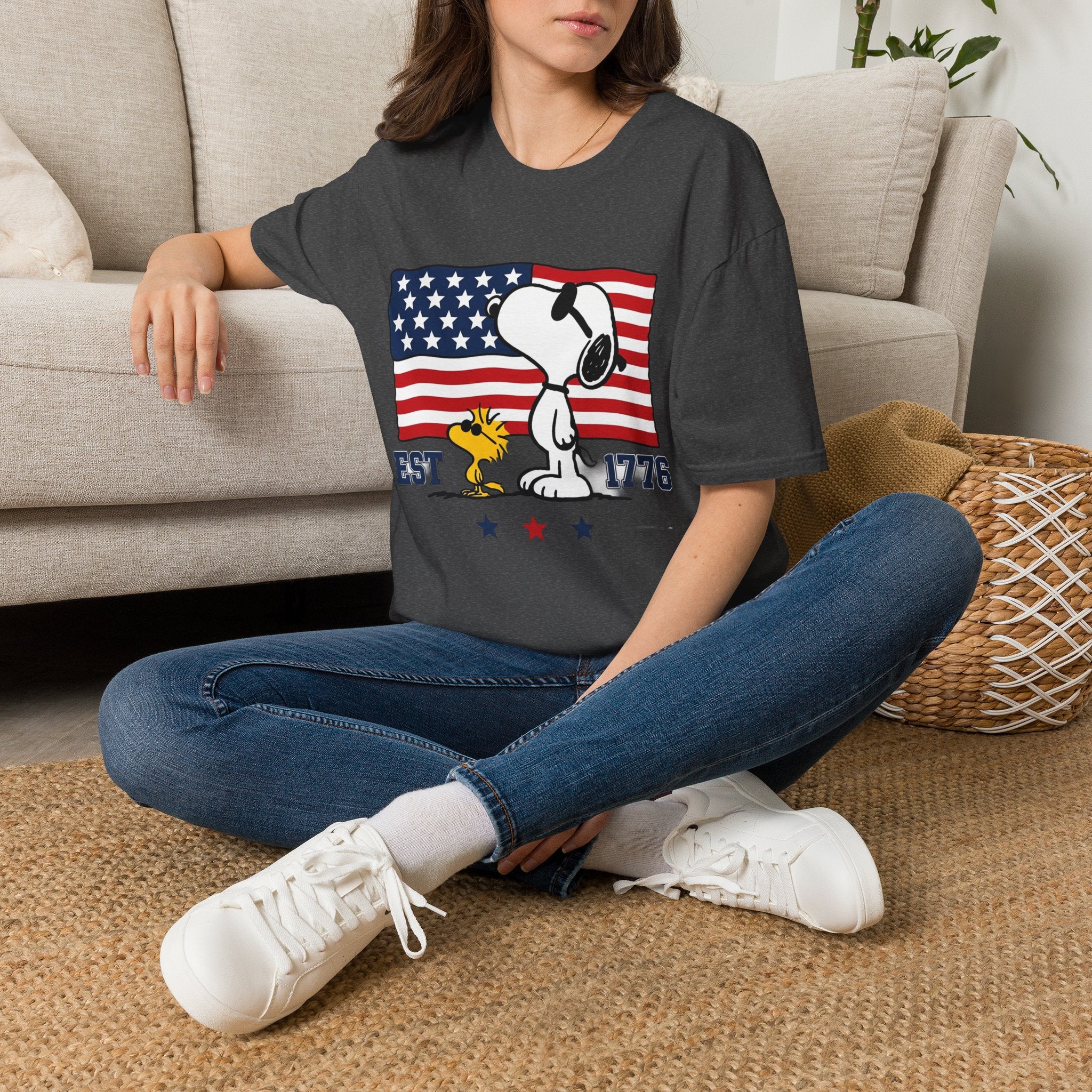 Snoopy American Flag T-Shirt — "Est. 1776" Patriotic Peanuts Tee
