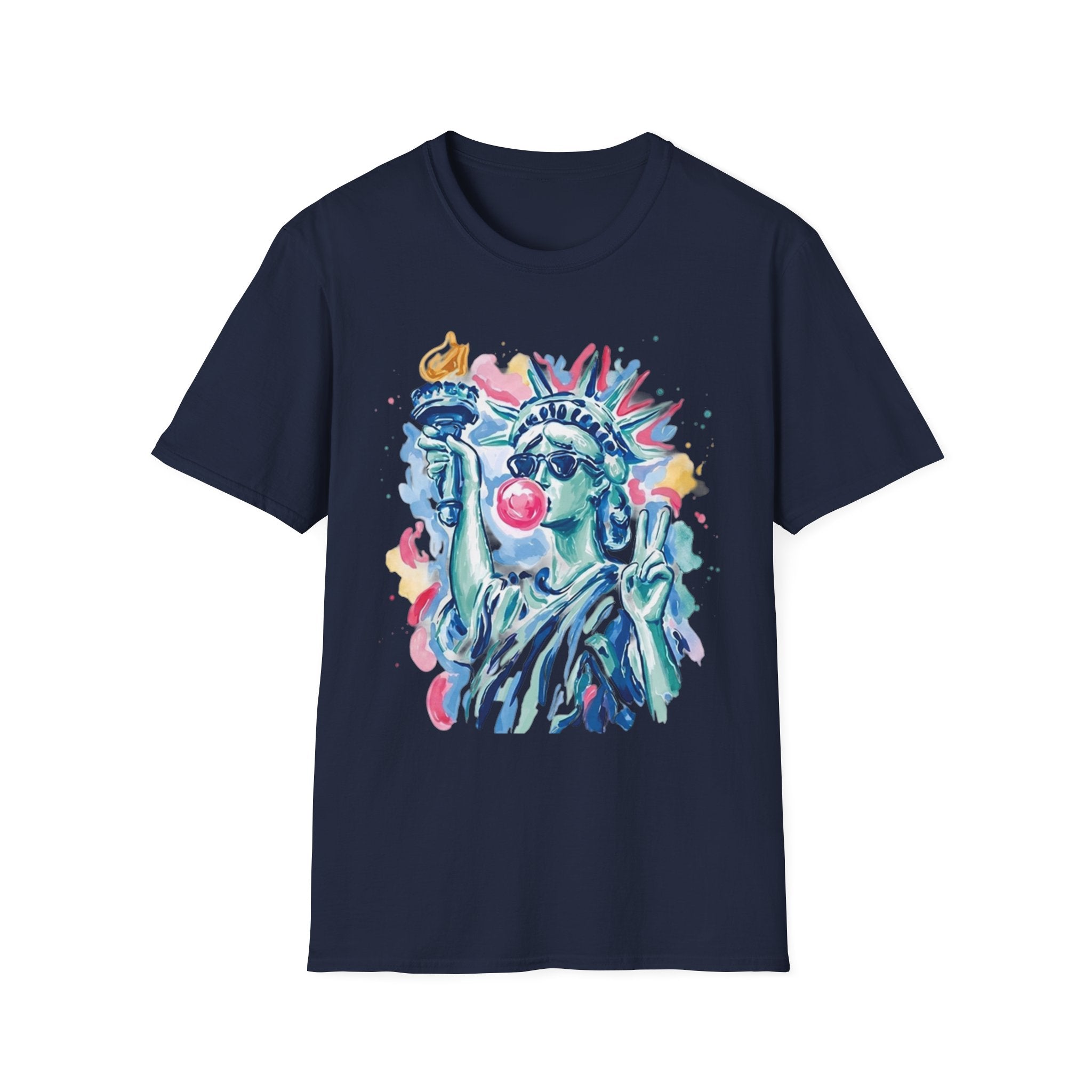 Statue of Liberty Bubblegum T-Shirt — Watercolor NYC Patriotic Tee