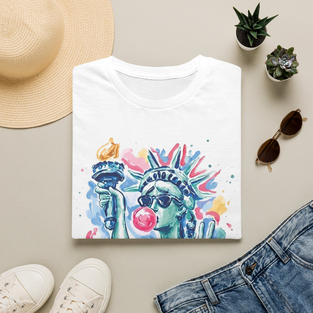 Statue of Liberty Bubblegum T-Shirt — Watercolor NYC Patriotic Tee
