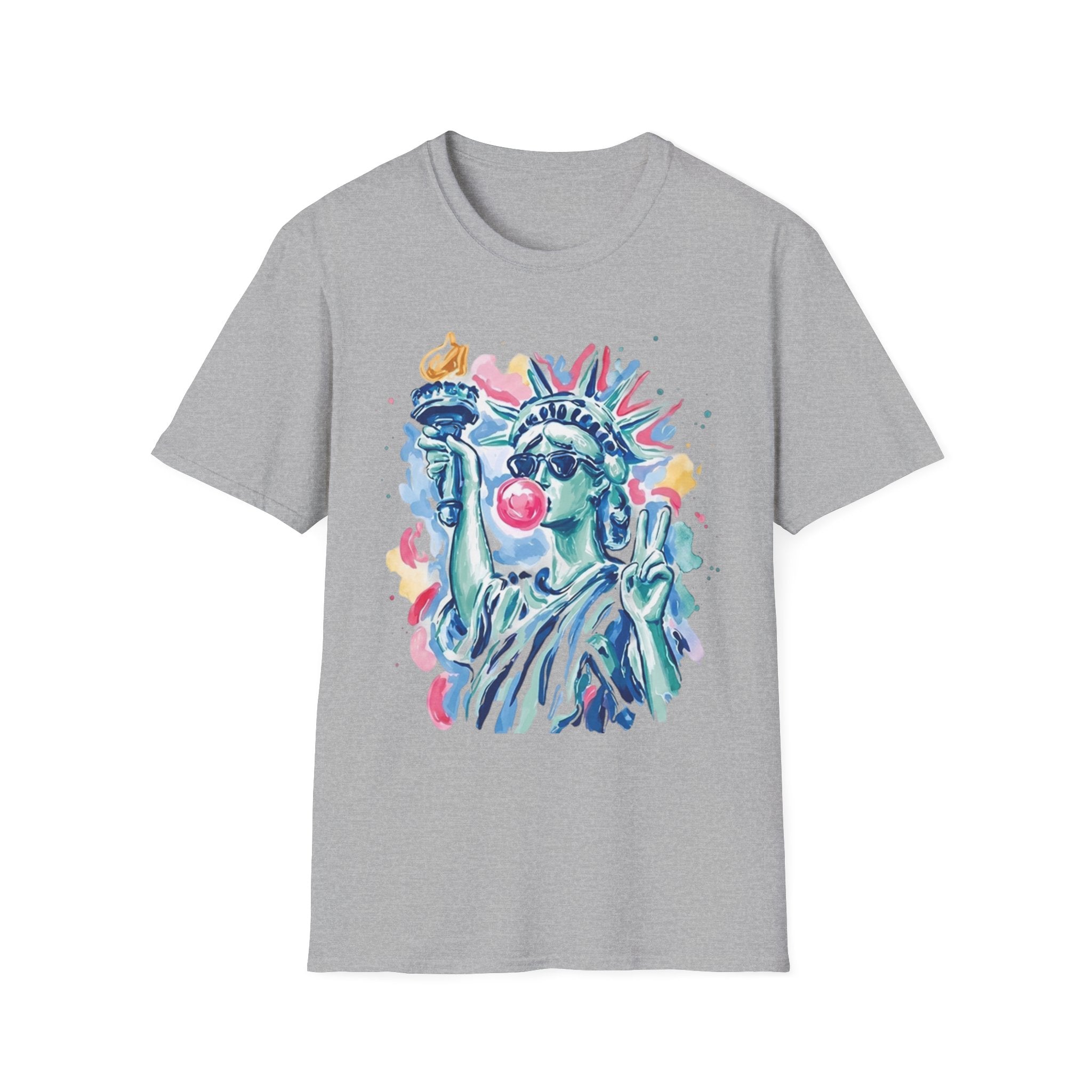 Statue of Liberty Bubblegum T-Shirt — Watercolor NYC Patriotic Tee