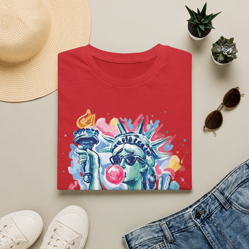 Statue of Liberty Bubblegum T-Shirt — Watercolor NYC Patriotic Tee