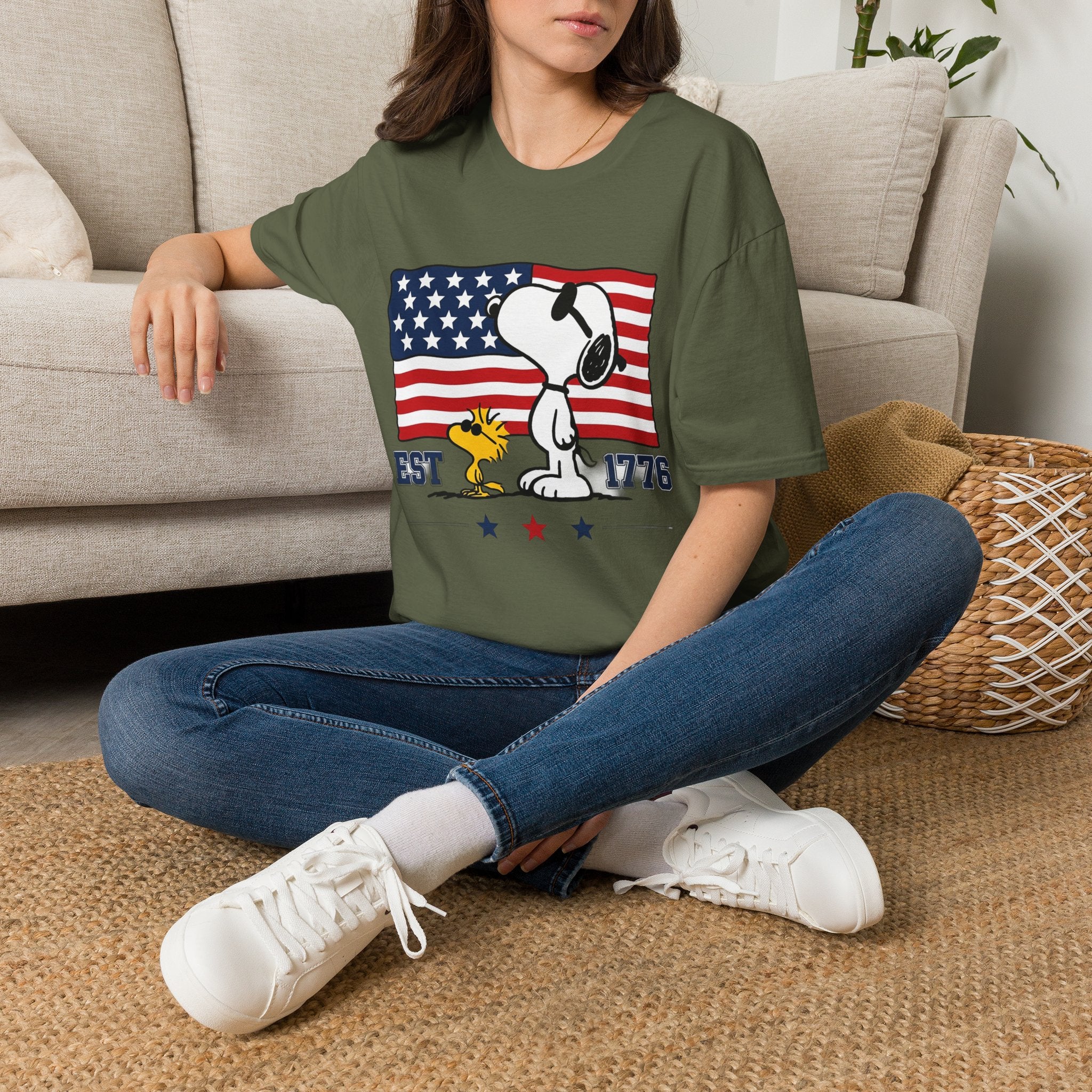 Snoopy American Flag T-Shirt — "Est. 1776" Patriotic Peanuts Tee