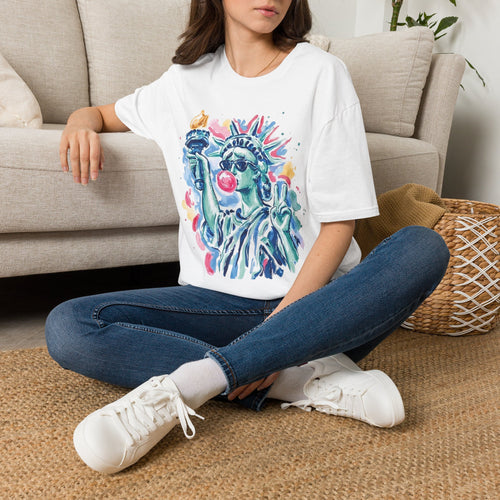 Statue of Liberty Bubblegum T-Shirt — Watercolor NYC Patriotic Tee