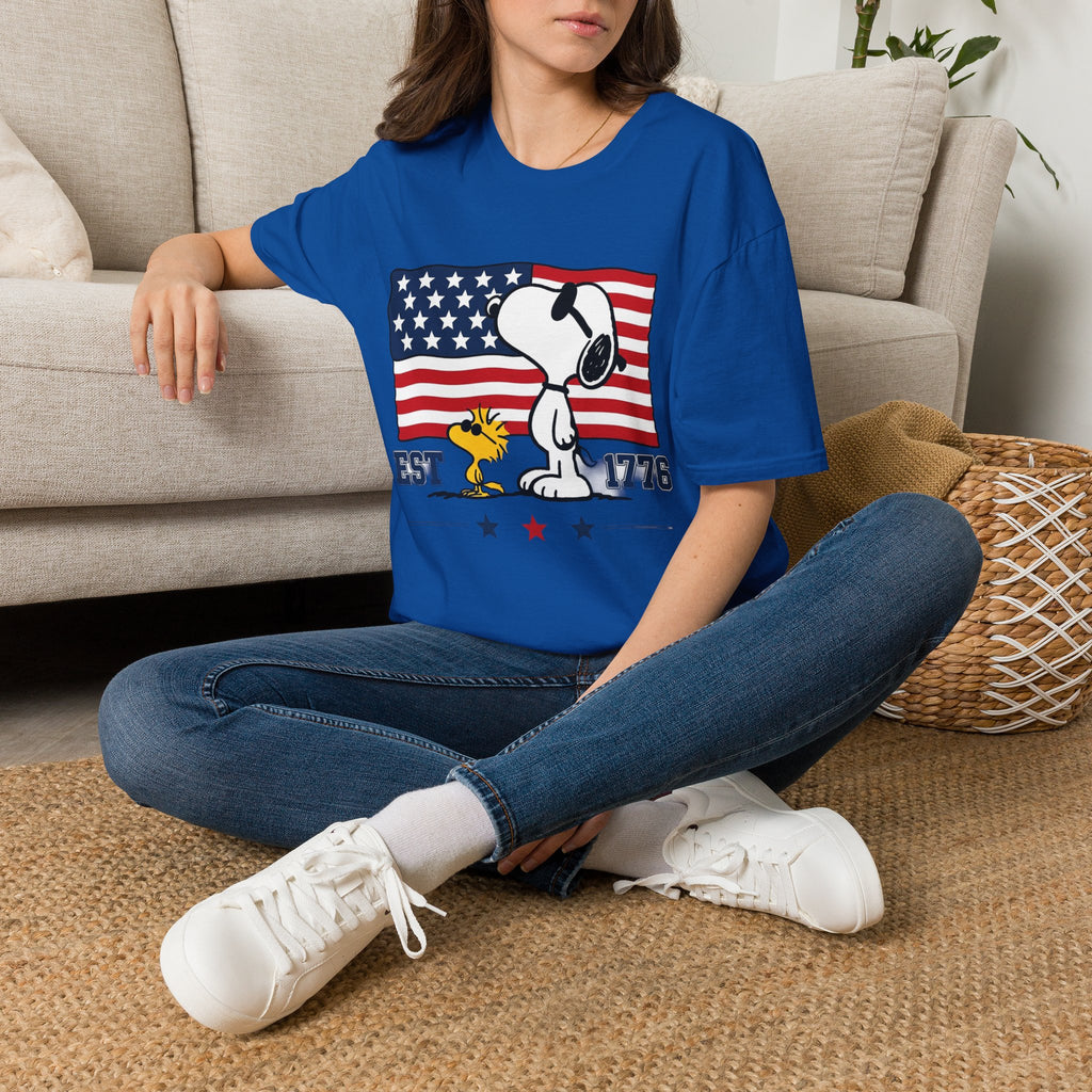 Snoopy American Flag T-Shirt — "Est. 1776" Patriotic Peanuts Tee