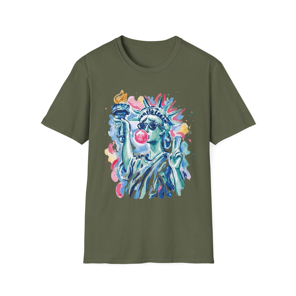 Statue of Liberty Bubblegum T-Shirt — Watercolor NYC Patriotic Tee