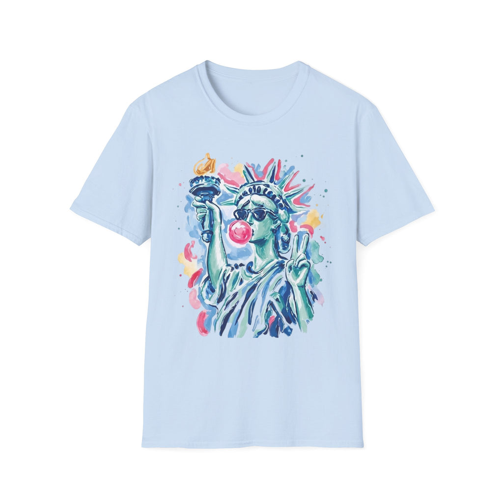 Statue of Liberty Bubblegum T-Shirt — Watercolor NYC Patriotic Tee