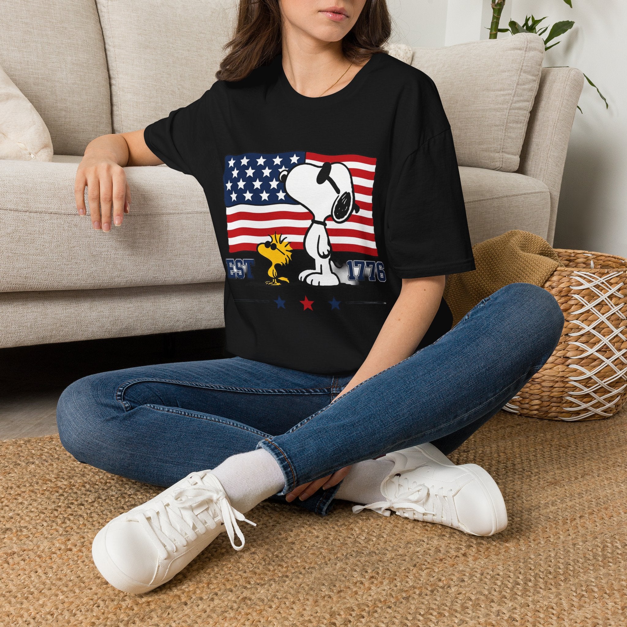 Snoopy American Flag T-Shirt — "Est. 1776" Patriotic Peanuts Tee