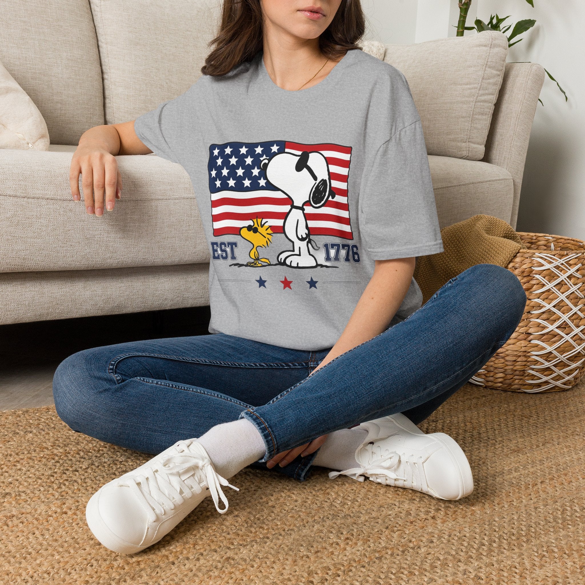 Snoopy American Flag T-Shirt — "Est. 1776" Patriotic Peanuts Tee
