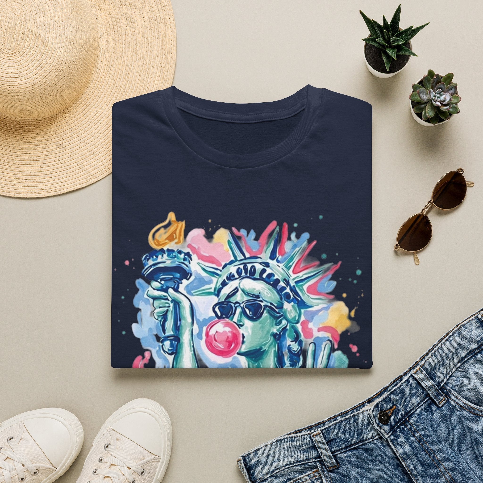 Statue of Liberty Bubblegum T-Shirt — Watercolor NYC Patriotic Tee