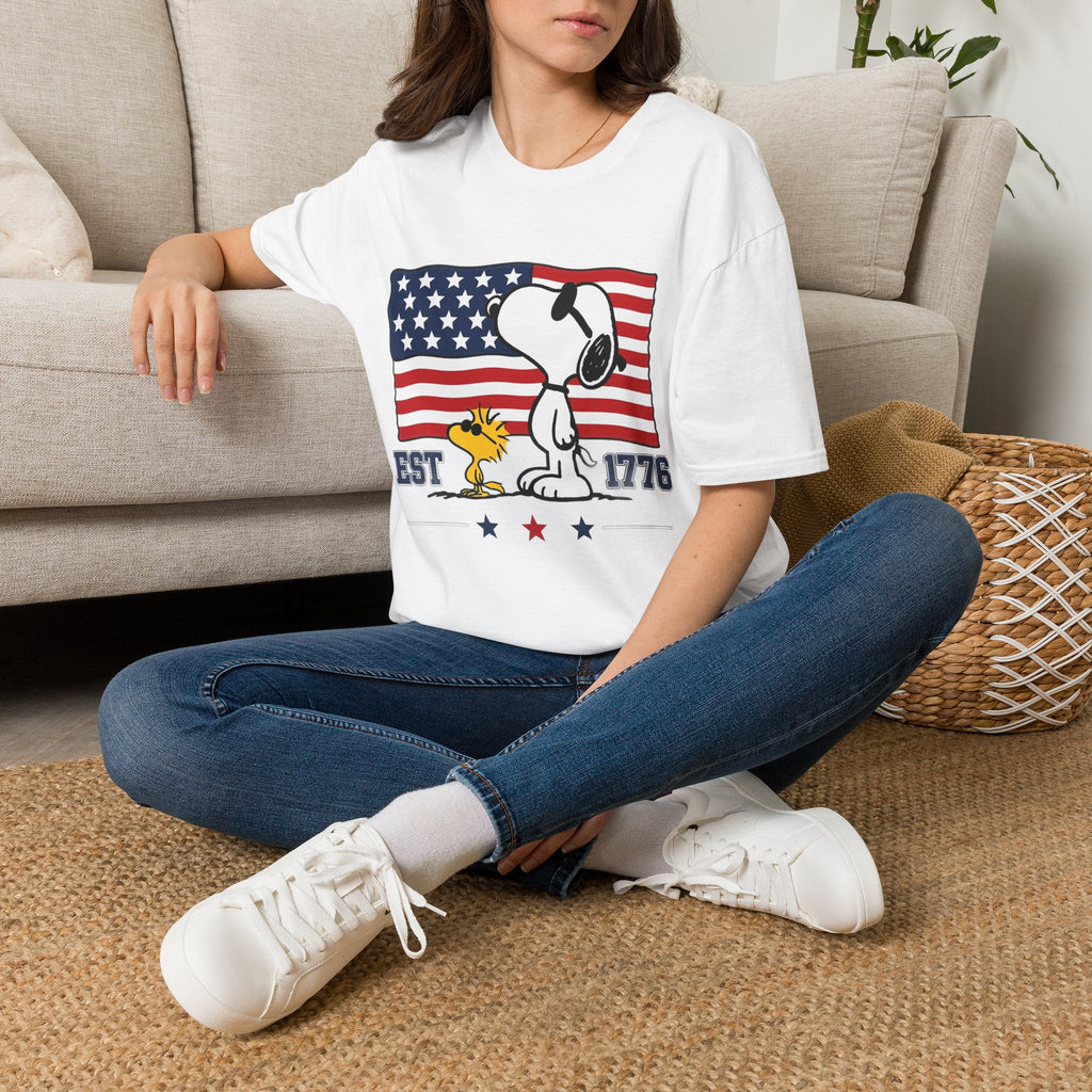 Snoopy American Flag T-Shirt — "Est. 1776" Patriotic Peanuts Tee