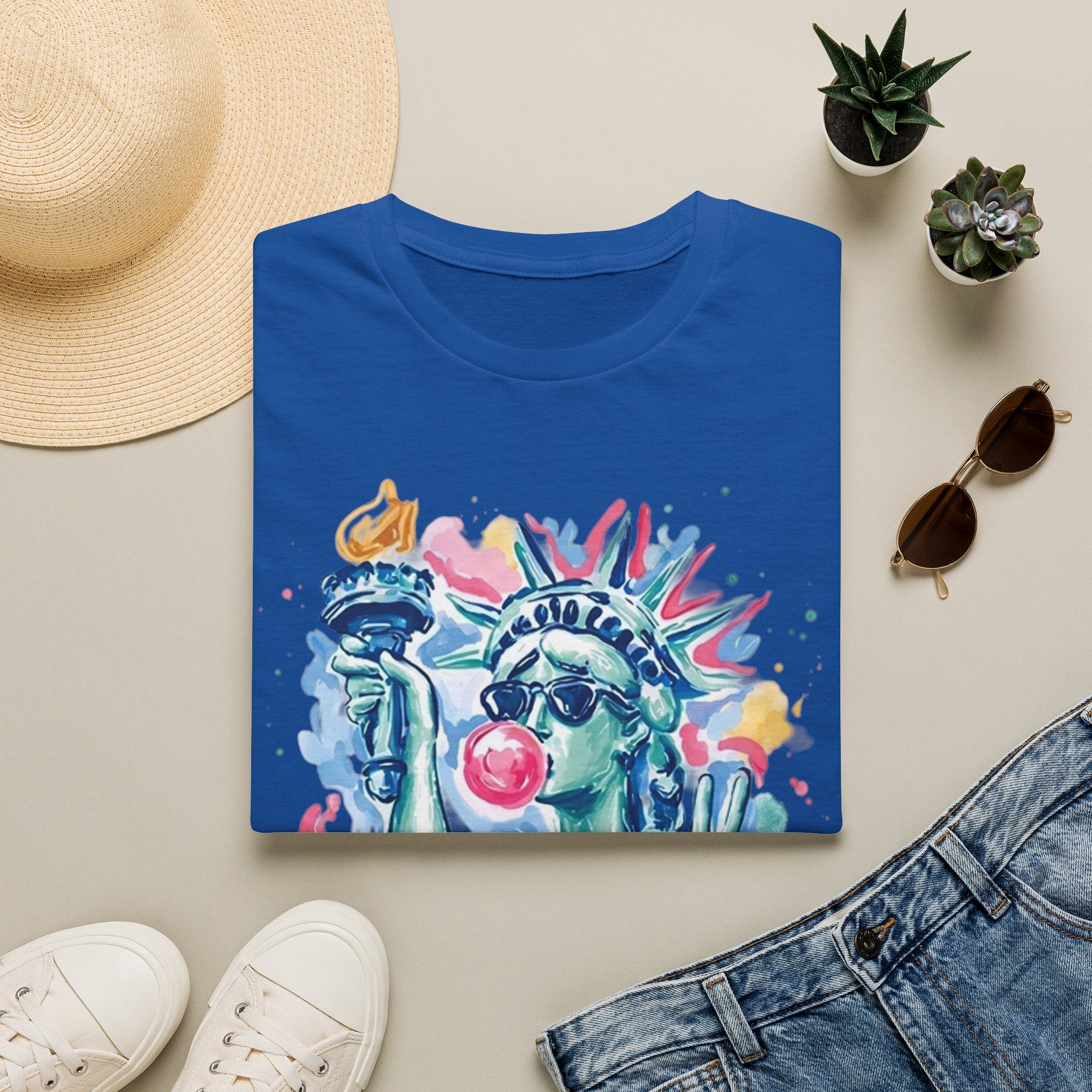 Statue of Liberty Bubblegum T-Shirt — Watercolor NYC Patriotic Tee