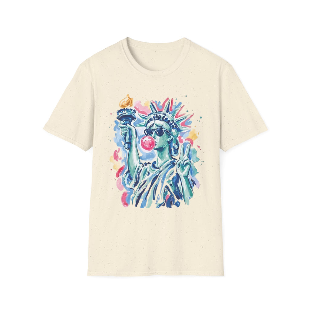Statue of Liberty Bubblegum T-Shirt — Watercolor NYC Patriotic Tee