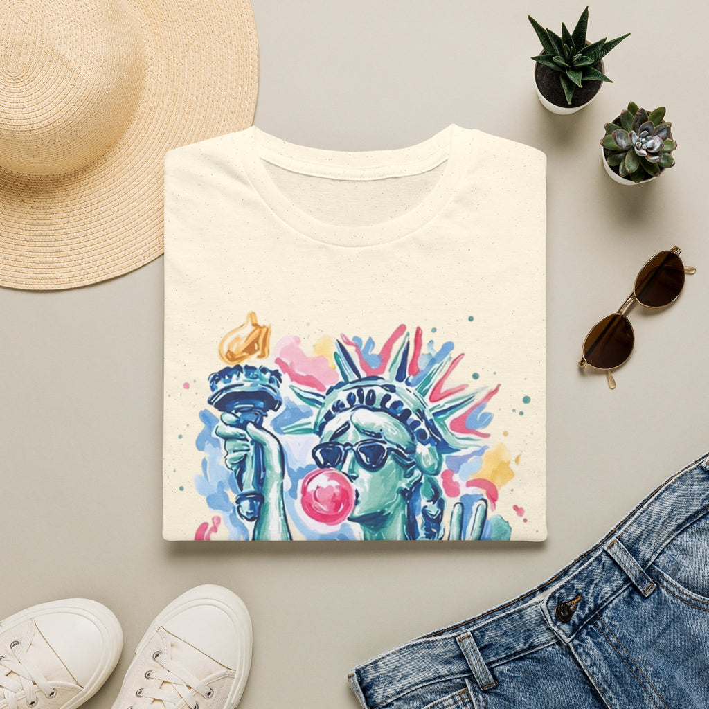 Statue of Liberty Bubblegum T-Shirt — Watercolor NYC Patriotic Tee