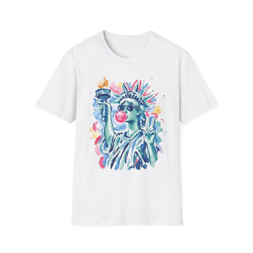 Statue of Liberty Bubblegum T-Shirt — Watercolor NYC Patriotic Tee