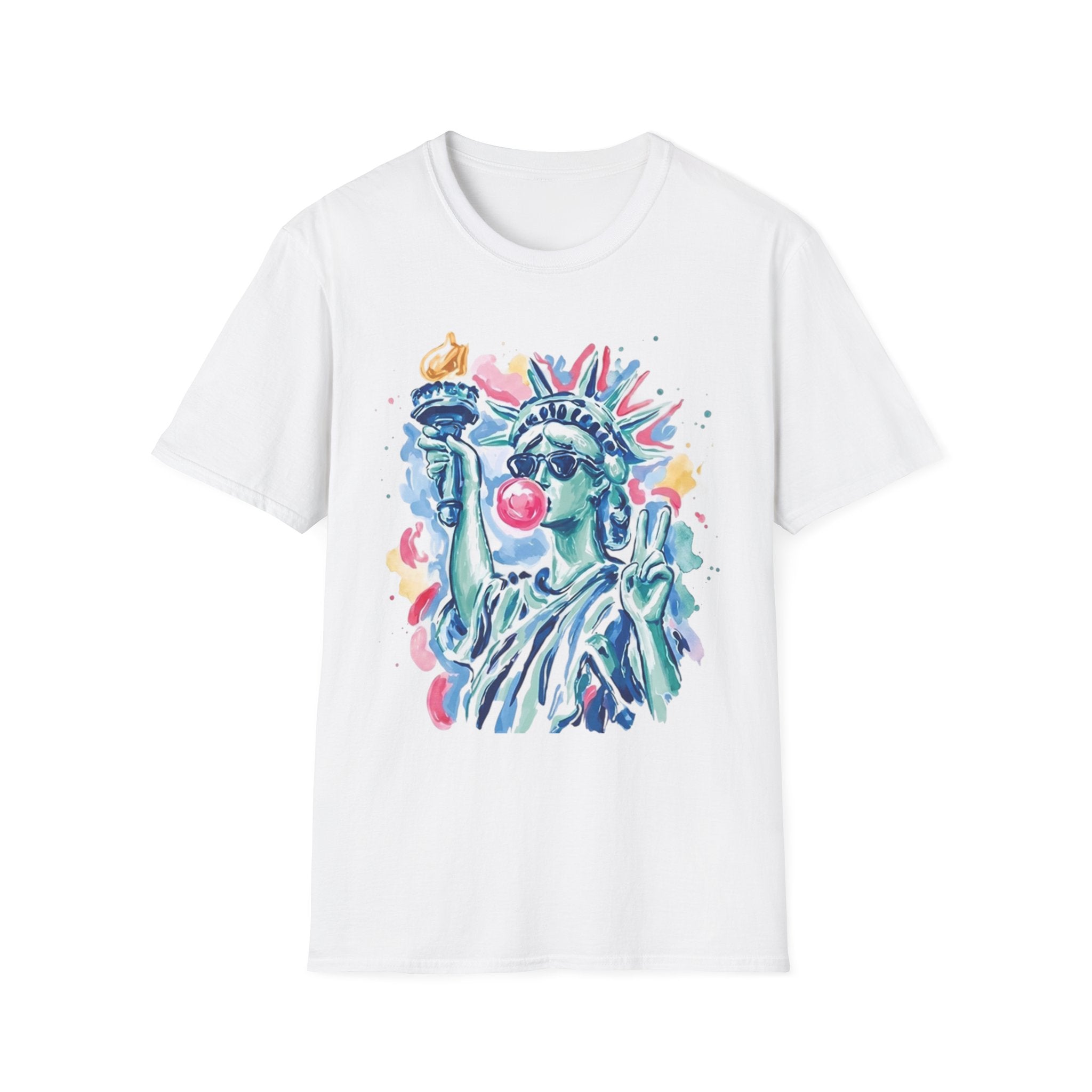 Statue of Liberty Bubblegum T-Shirt — Watercolor NYC Patriotic Tee