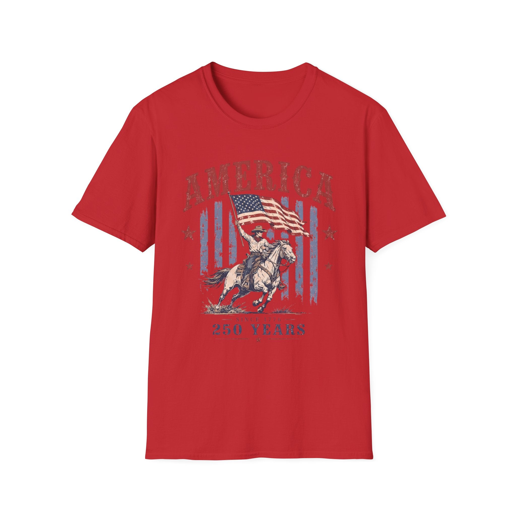 America 250 Years T-Shirt — Vintage Flag & Cowboy Patriotic Tee
