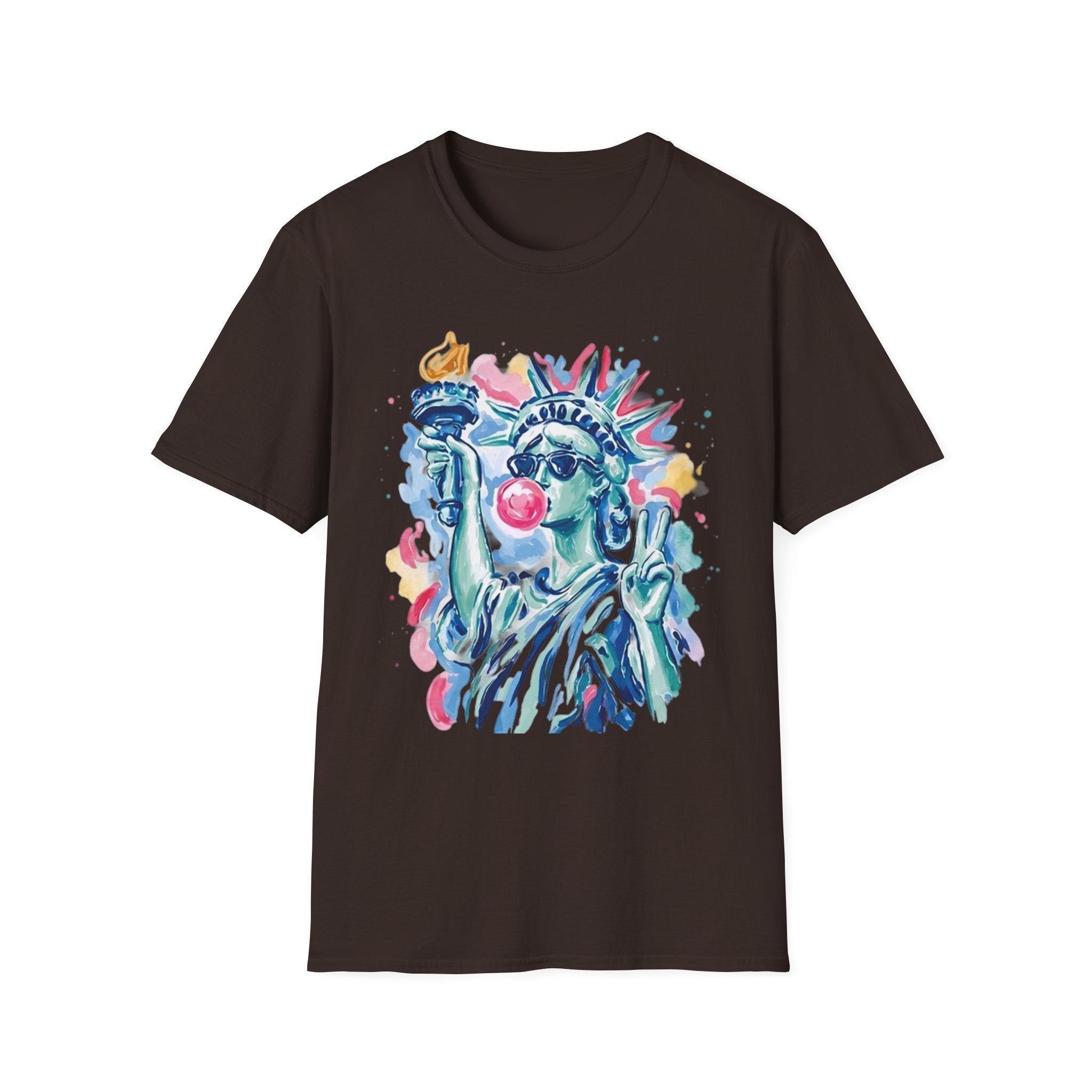 Statue of Liberty Bubblegum T-Shirt — Watercolor NYC Patriotic Tee