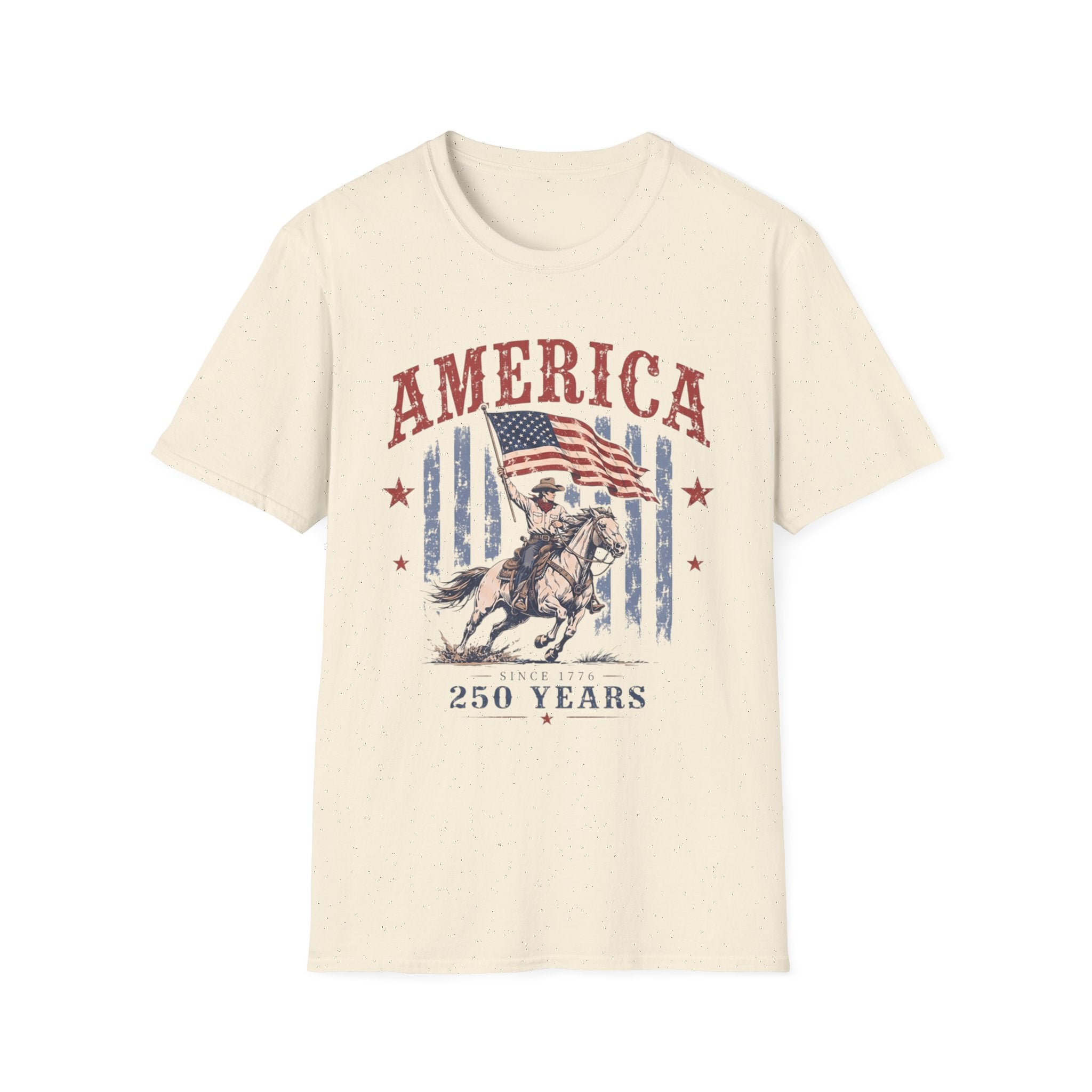 America 250 Years T-Shirt — Vintage Flag & Cowboy Patriotic Tee
