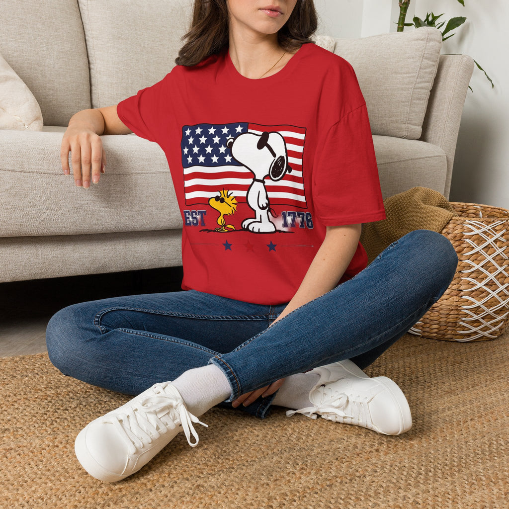 Snoopy American Flag T-Shirt — "Est. 1776" Patriotic Peanuts Tee