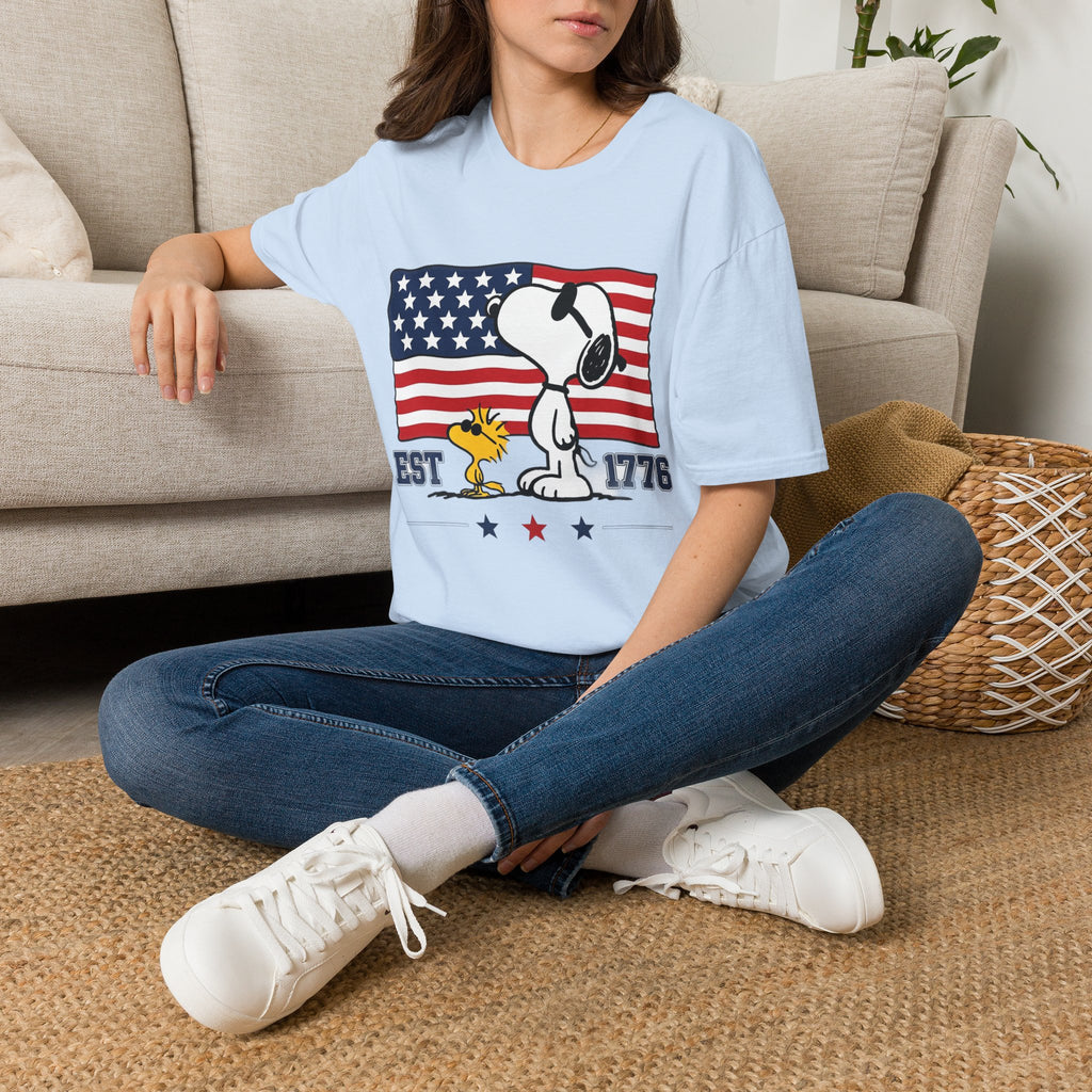 Snoopy American Flag T-Shirt — "Est. 1776" Patriotic Peanuts Tee